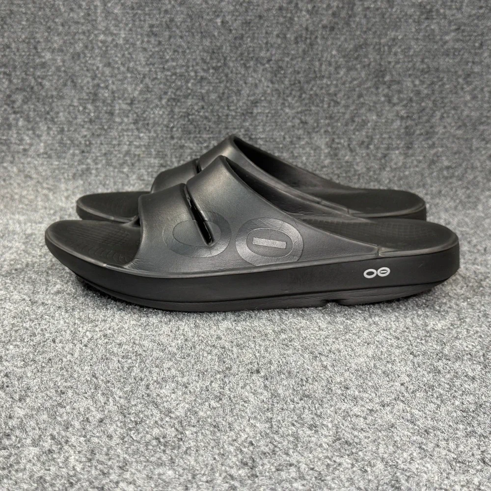 Oofos OOahh Sport Slide Sandals Men's 10 Black Athletic Running Recovery‎ Beach